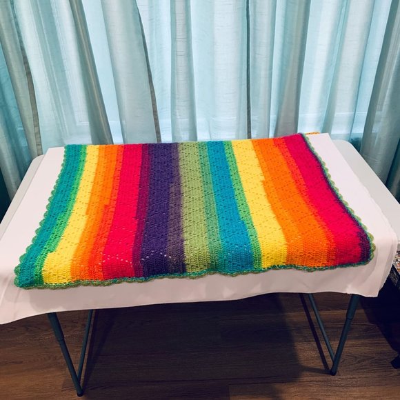 Handmade Baby Colorful Rainbow Crochet Afghan Blanket 34 x 28 - Picture 2 of 10
